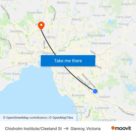 Chisholm Institute/Cleeland St to Glenroy, Victoria map