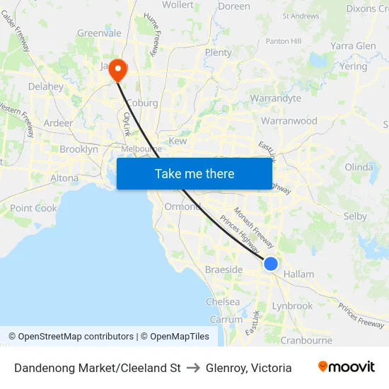 Dandenong Market/Cleeland St to Glenroy, Victoria map