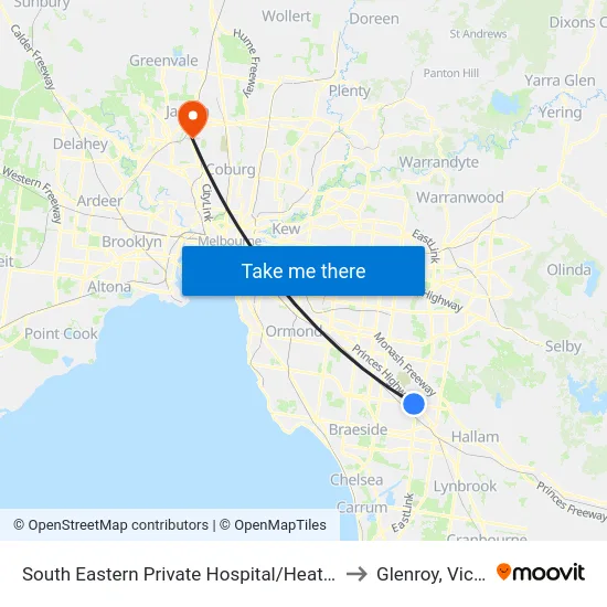 South Eastern Private Hospital/Heatherton Rd to Glenroy, Victoria map