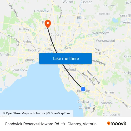Chadwick Reserve/Howard Rd to Glenroy, Victoria map