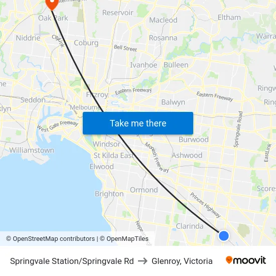 Springvale Station/Springvale Rd to Glenroy, Victoria map