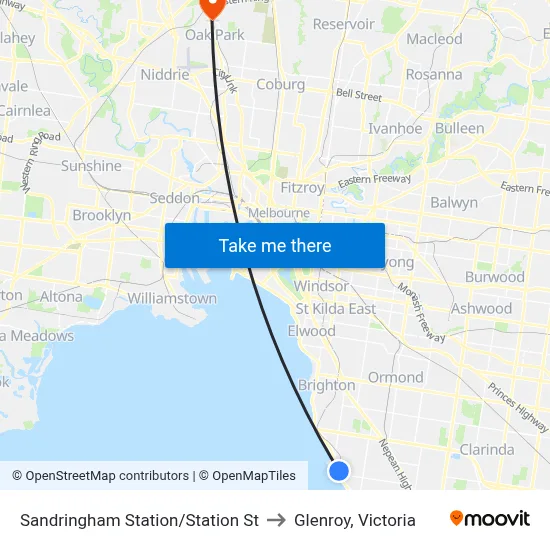 Sandringham Station/Station St to Glenroy, Victoria map