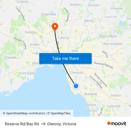 Reserve Rd/Bay Rd to Glenroy, Victoria map