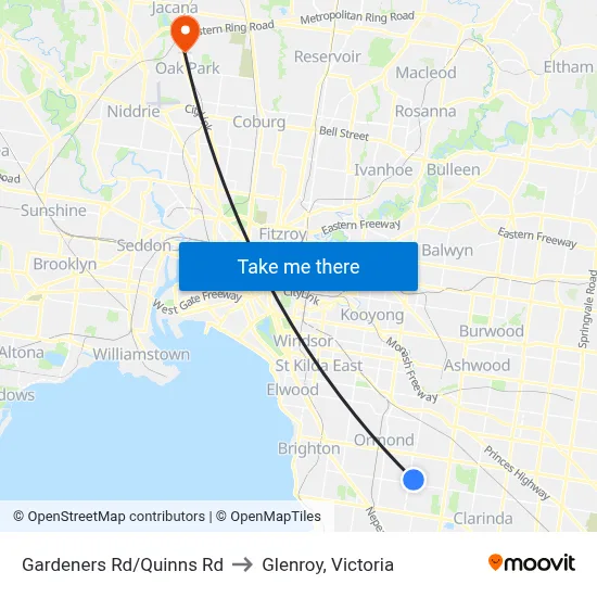 Gardeners Rd/Quinns Rd to Glenroy, Victoria map