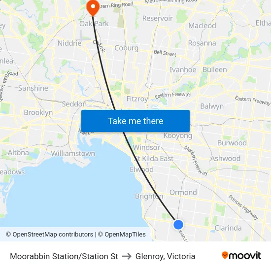 Moorabbin Station/Station St to Glenroy, Victoria map