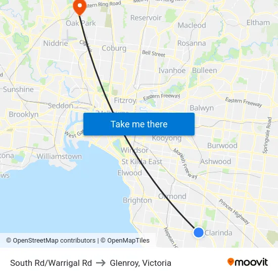South Rd/Warrigal Rd to Glenroy, Victoria map