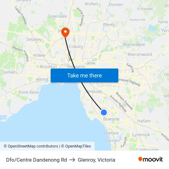 Dfo/Centre Dandenong Rd to Glenroy, Victoria map