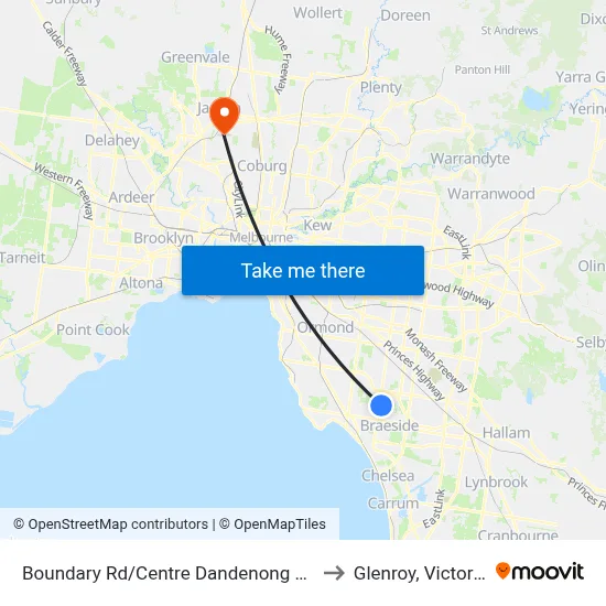 Boundary Rd/Centre Dandenong Rd to Glenroy, Victoria map