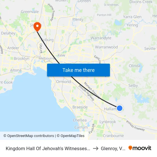 Kingdom Hall Of Jehovah's Witnesses/Ernst Wanke Rd to Glenroy, Victoria map