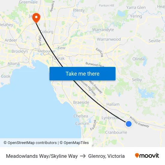 Meadowlands Way/Skyline Way to Glenroy, Victoria map