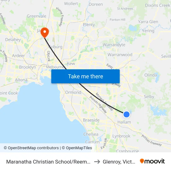 Maranatha Christian School/Reema Bvd to Glenroy, Victoria map