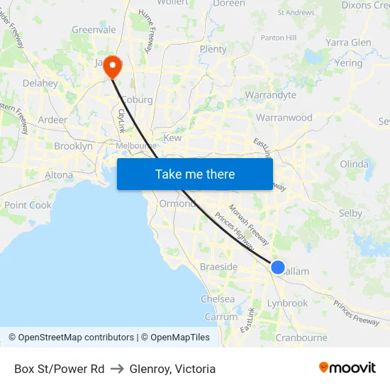 Box St/Power Rd to Glenroy, Victoria map
