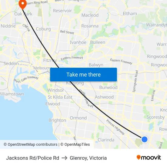 Jacksons Rd/Police Rd to Glenroy, Victoria map