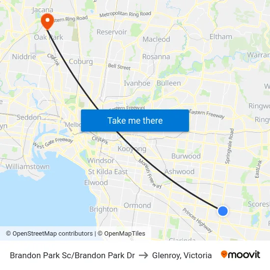 Brandon Park Sc/Brandon Park Dr to Glenroy, Victoria map