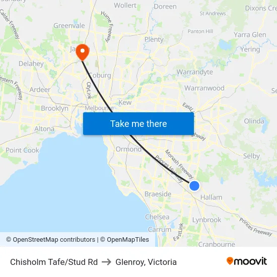 Chisholm Tafe/Stud Rd to Glenroy, Victoria map