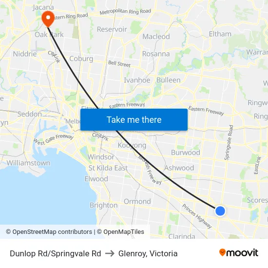 Dunlop Rd/Springvale Rd to Glenroy, Victoria map