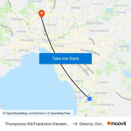 Thompsons Rd/Frankston-Dandenong Rd to Glenroy, Victoria map