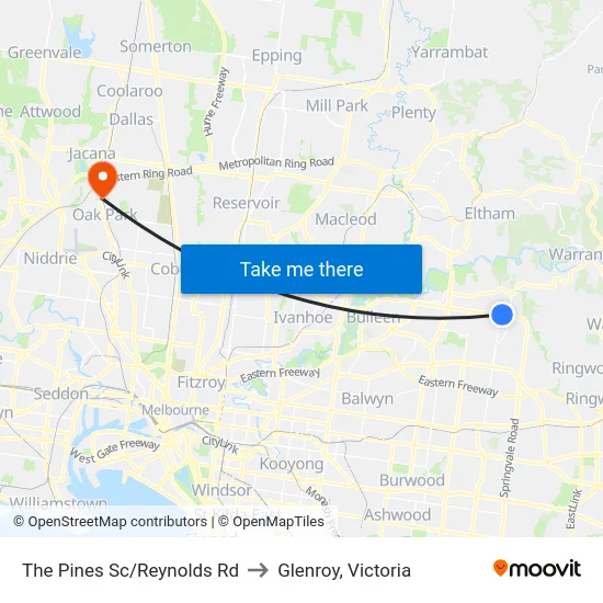 The Pines Sc/Reynolds Rd to Glenroy, Victoria map