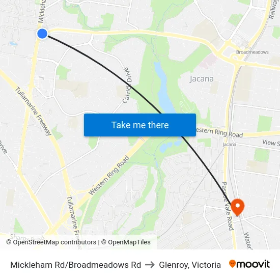 Mickleham Rd/Broadmeadows Rd to Glenroy, Victoria map