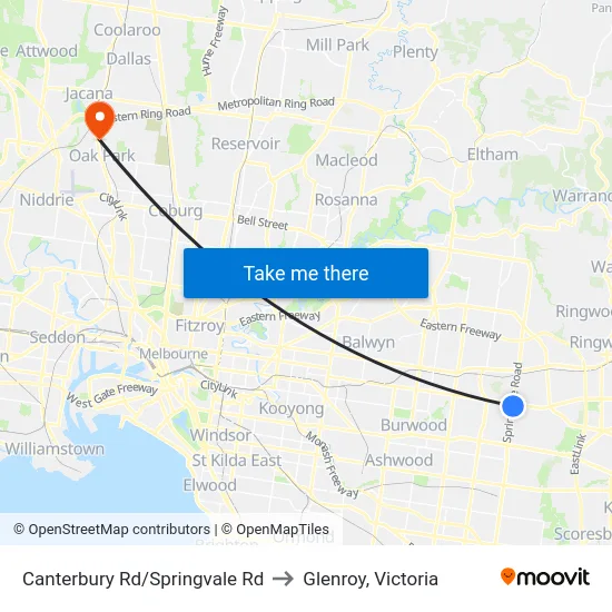 Canterbury Rd/Springvale Rd to Glenroy, Victoria map
