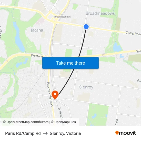Paris Rd/Camp Rd to Glenroy, Victoria map