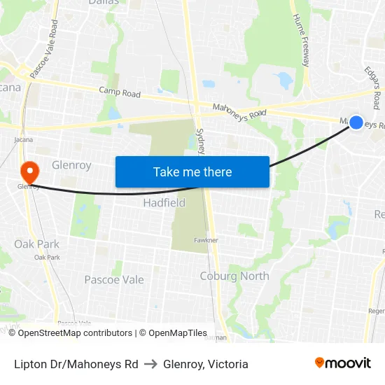 Lipton Dr/Mahoneys Rd to Glenroy, Victoria map