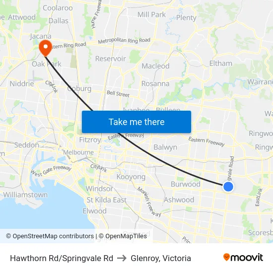 Hawthorn Rd/Springvale Rd to Glenroy, Victoria map