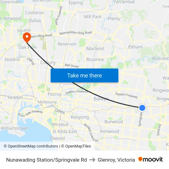 Nunawading Station/Springvale Rd to Glenroy, Victoria map