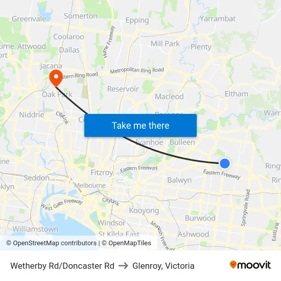 Wetherby Rd/Doncaster Rd to Glenroy, Victoria map