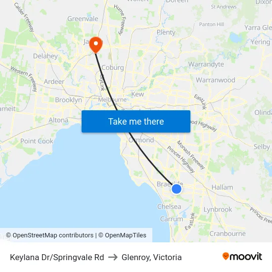 Keylana Dr/Springvale Rd to Glenroy, Victoria map