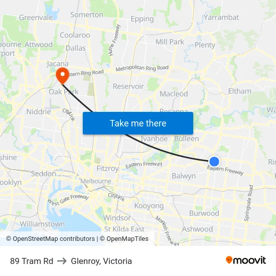 89 Tram Rd to Glenroy, Victoria map