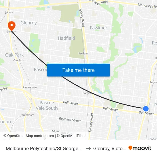 Melbourne Polytechnic/St Georges Rd to Glenroy, Victoria map