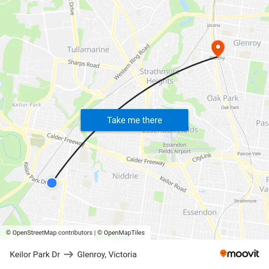 Keilor Park Dr to Glenroy, Victoria map