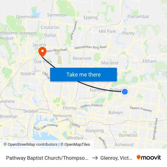 Pathway Baptist Church/Thompsons Rd to Glenroy, Victoria map