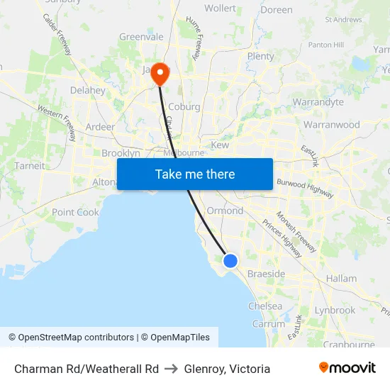 Charman Rd/Weatherall Rd to Glenroy, Victoria map