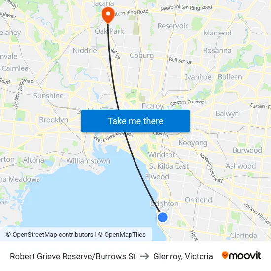 Robert Grieve Reserve/Burrows St to Glenroy, Victoria map