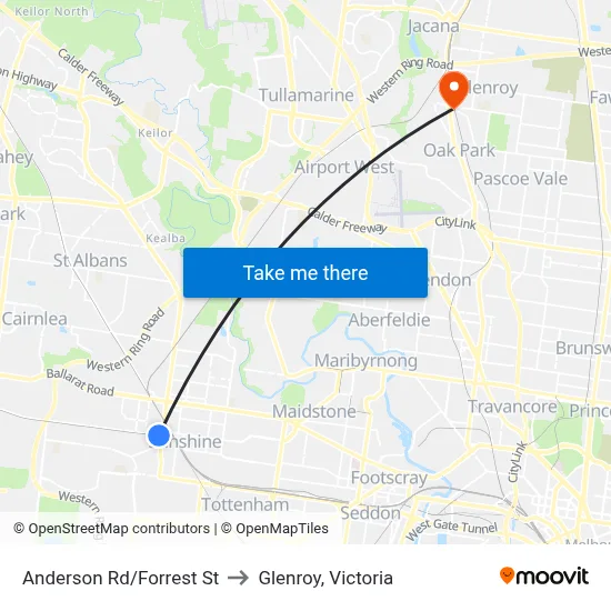 Anderson Rd/Forrest St to Glenroy, Victoria map