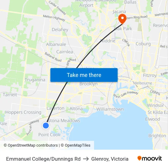 Emmanuel College/Dunnings Rd to Glenroy, Victoria map