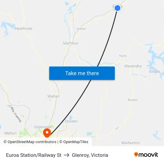 Euroa Station/Railway St to Glenroy, Victoria map