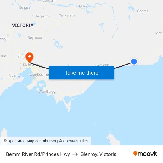 Bemm River Rd/Princes Hwy to Glenroy, Victoria map