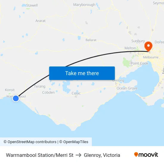 Warrnambool Station/Merri St to Glenroy, Victoria map