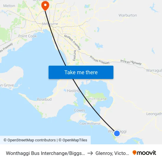 Wonthaggi Bus Interchange/Biggs Dr to Glenroy, Victoria map