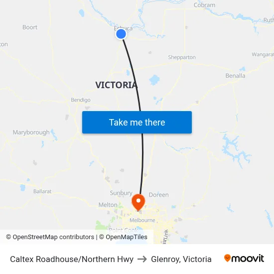 Caltex Roadhouse/Northern Hwy to Glenroy, Victoria map
