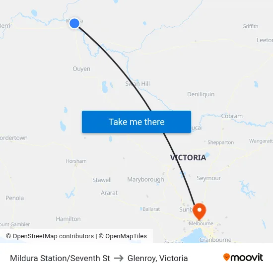 Mildura Station/Seventh St to Glenroy, Victoria map