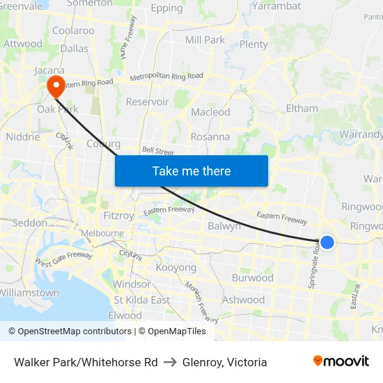 Walker Park/Whitehorse Rd to Glenroy, Victoria map