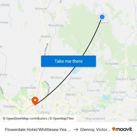 Flowerdale Hotel/Whittlesea-Yea Rd to Glenroy, Victoria map