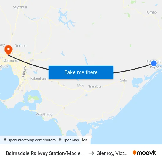 Bairnsdale Railway Station/Macleod St to Glenroy, Victoria map