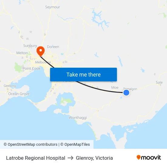Latrobe Regional Hospital to Glenroy, Victoria map