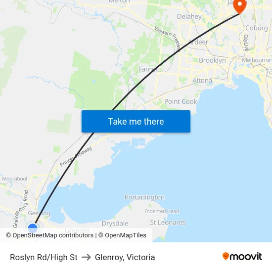 Roslyn Rd/High St to Glenroy, Victoria map