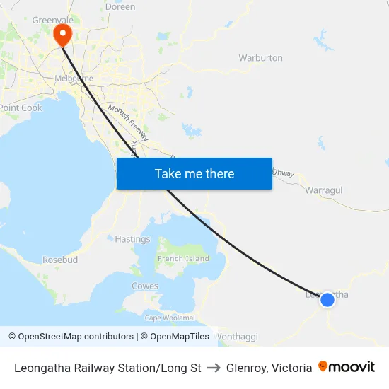 Leongatha Railway Station/Long St to Glenroy, Victoria map